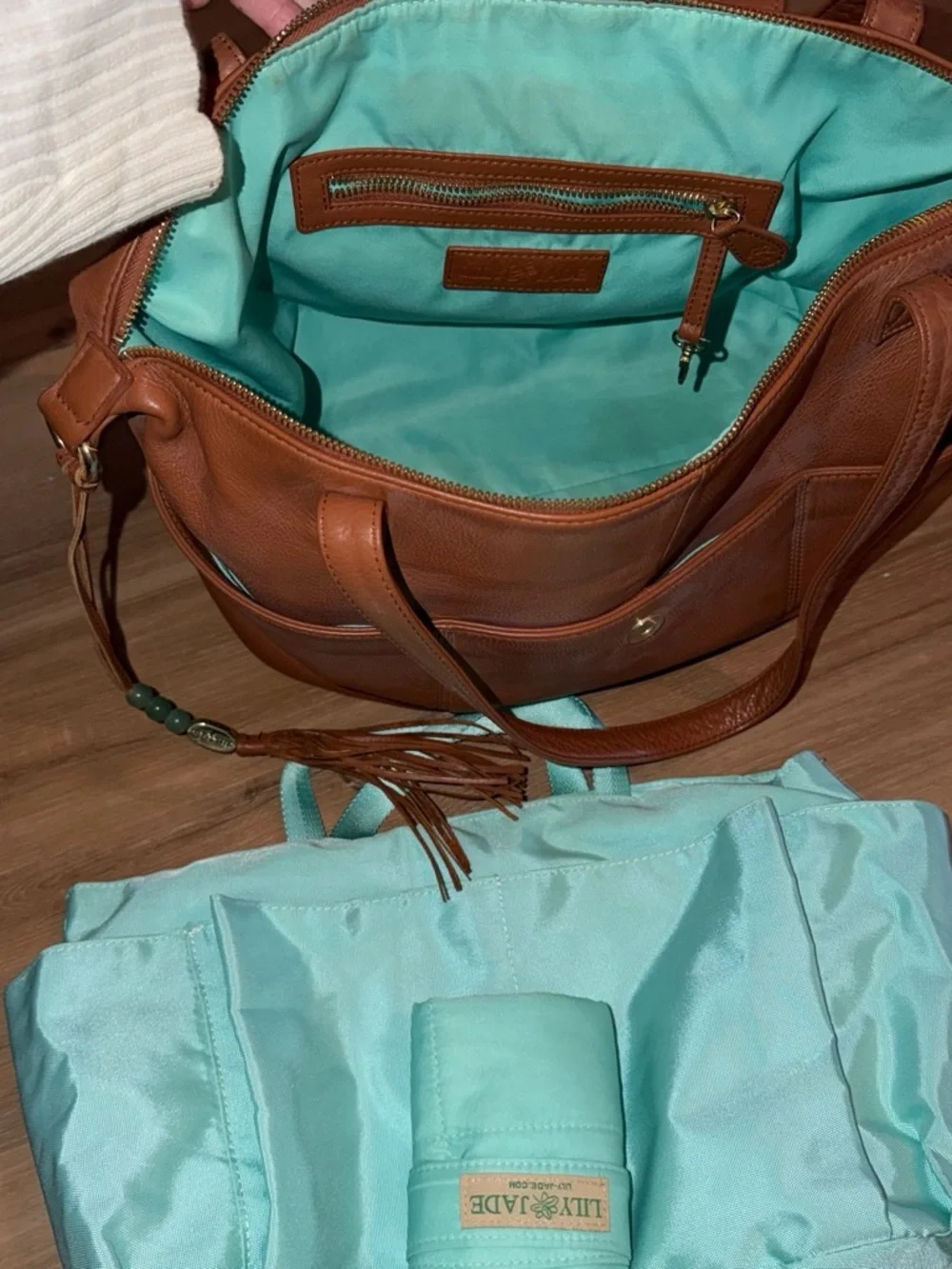 Classic Cognac Leather Tote with Tassel Accent